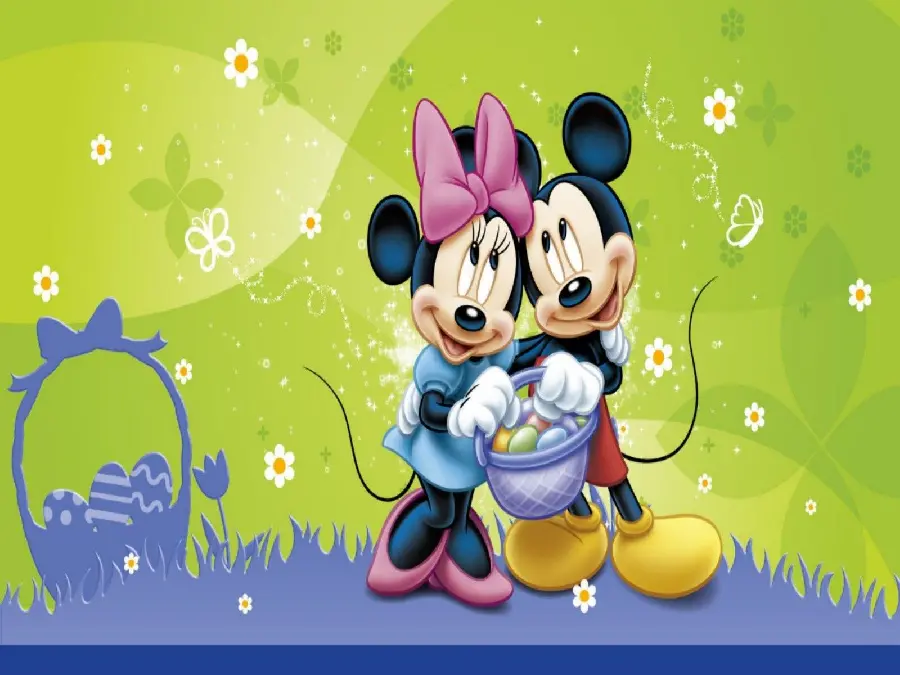 Lovely cartoon background with Mickey Mouse and spring