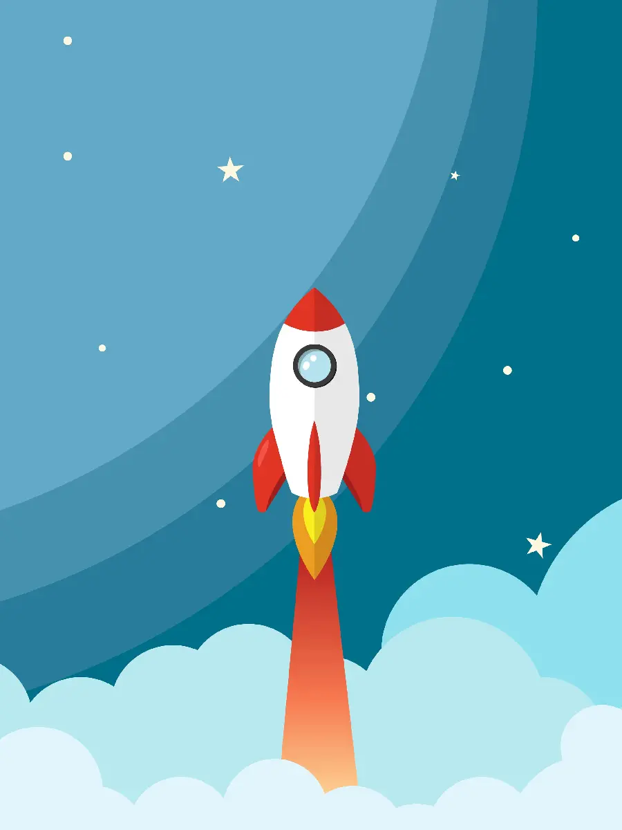 Cartoon Rocket Wallpaper in Beautiful Cloudy Sky