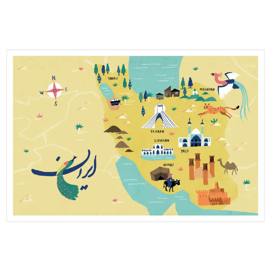 Iran tourism atlas with important centers with a beautiful fantasy theme