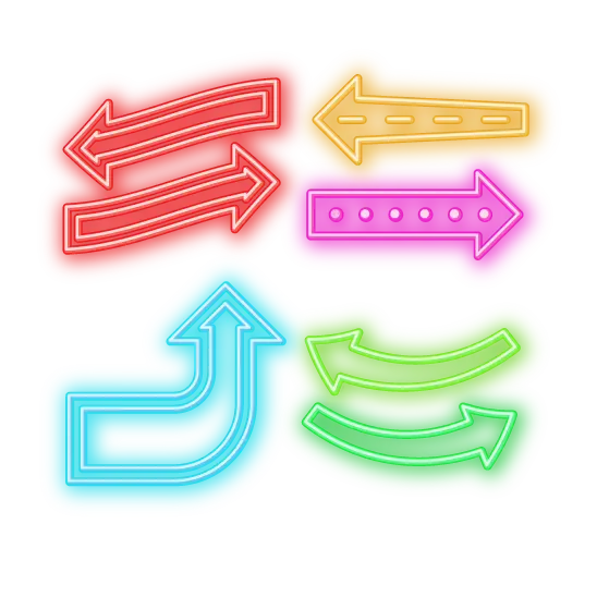 Various Neon Directional Arrows with Happy Colors in PNG Format Without Background