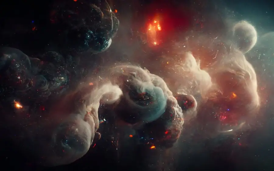 A spectacular image of cloudy and glowing galaxies created by AI