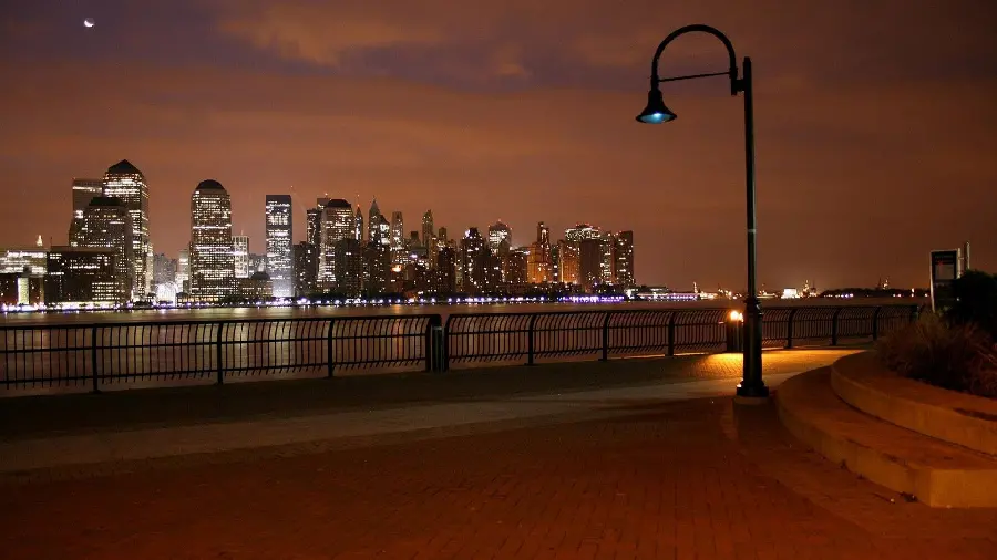 Beautiful night street photo by the big river in high quality