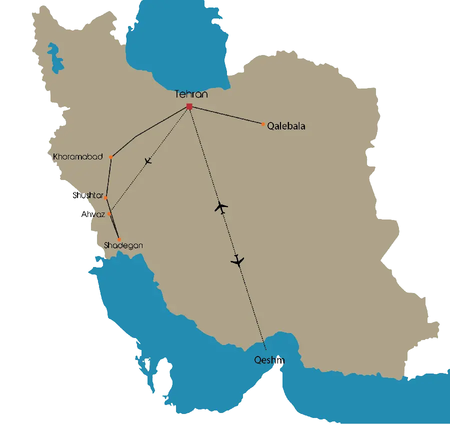 Special image of Iran map with air routes