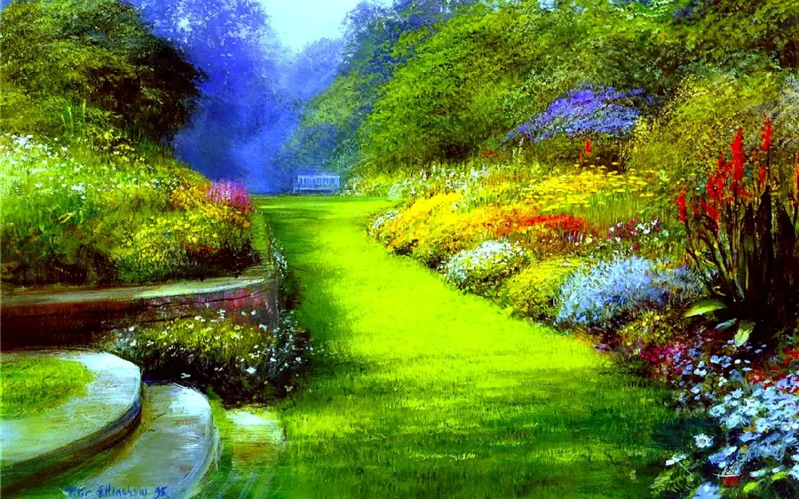 Spring painting in a lush and beautiful park for painters' ideas