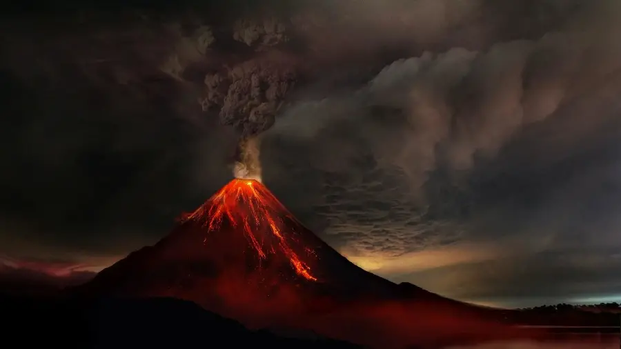 Amazing active volcano background with huge smoke for laptop