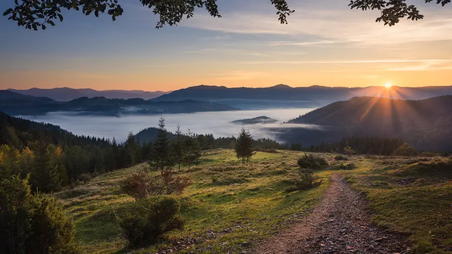 The most beautiful landscape background with an attractive sunset for desktop wallpaper
