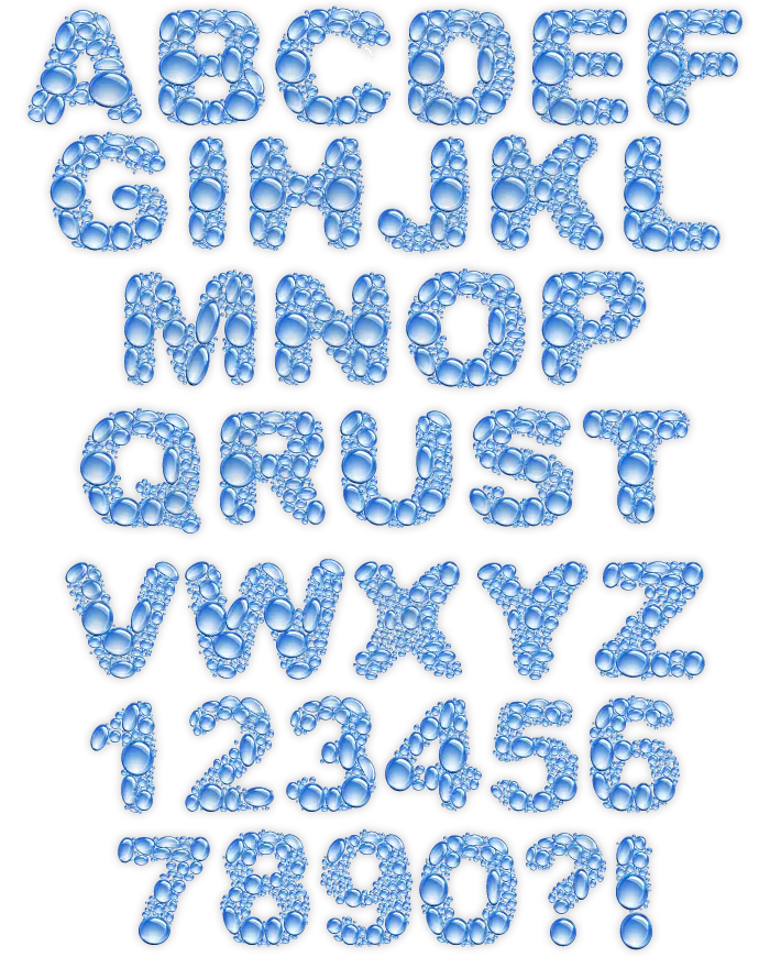 Photo of English letters in water drop design