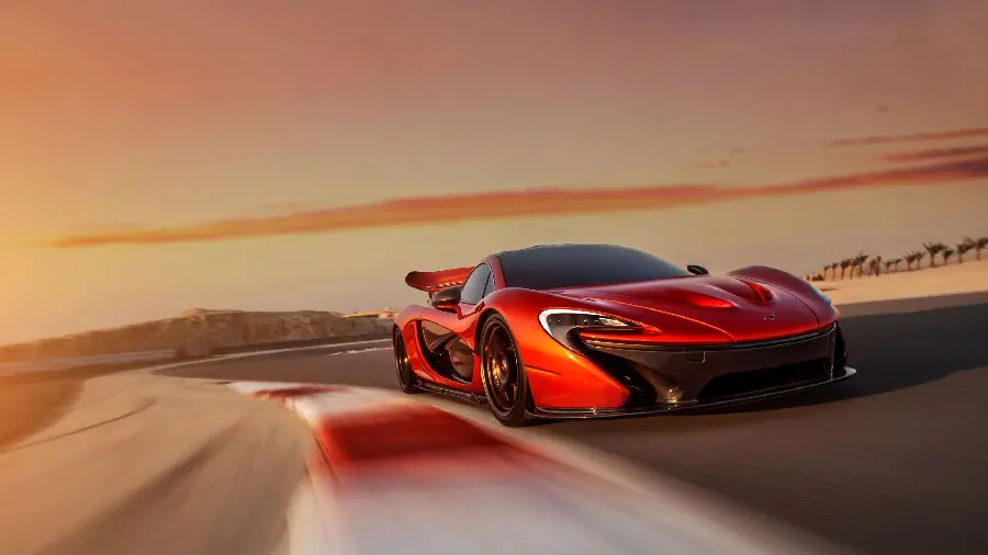 High-speed red racing car photo