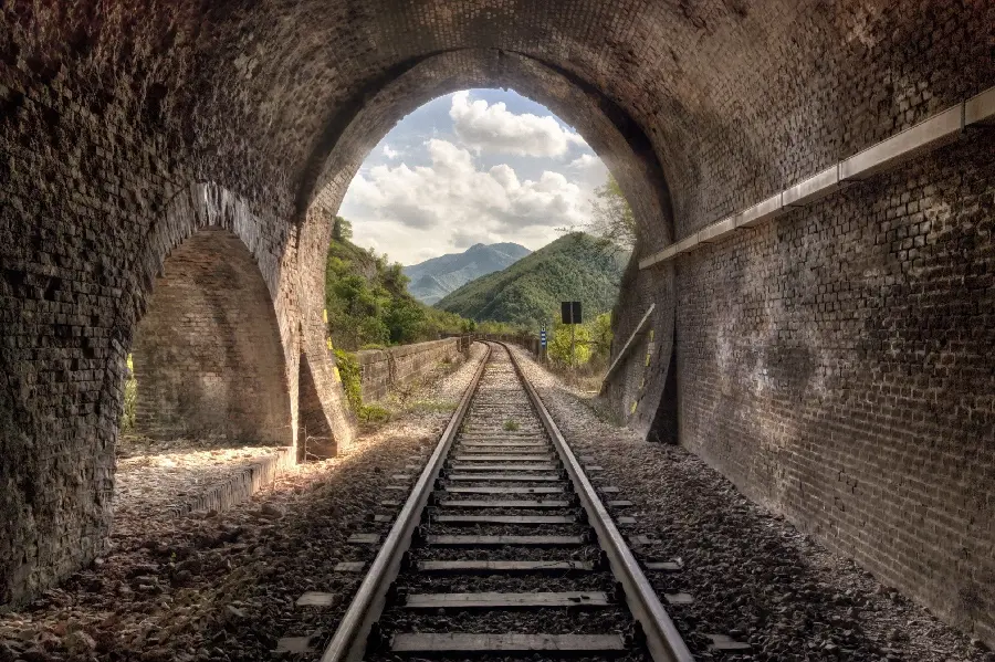 Special wallpaper Concept of a large old tunnel facing green nature