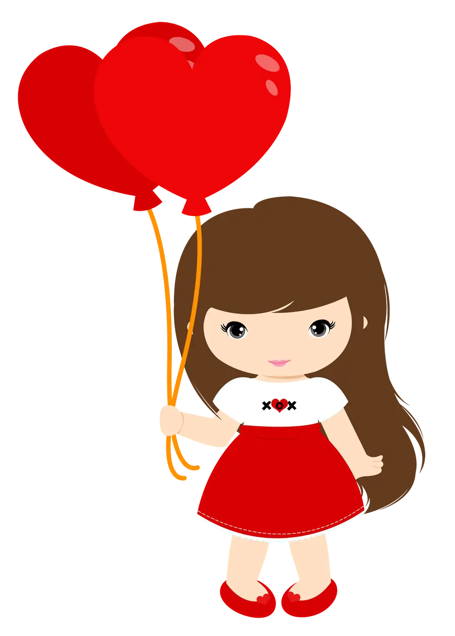 Popular photo of a beautiful girl with red heart balloons in free png format