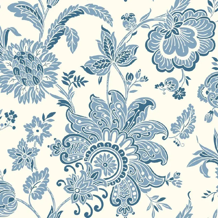 Magnificent and Dreamy 2023 Flower Pattern Wallpaper in Blue and White