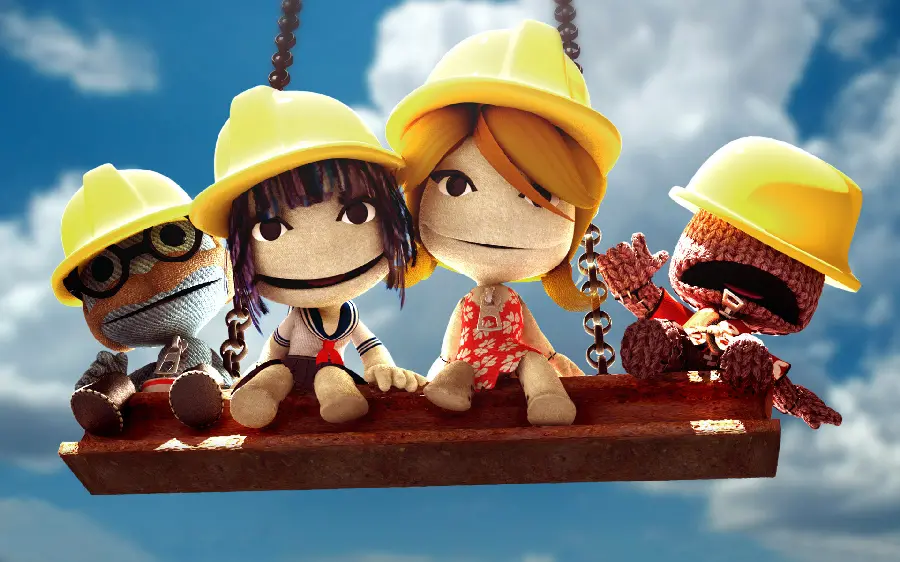 Picture of Funny Rag Dolls Together in Engineer's Hat