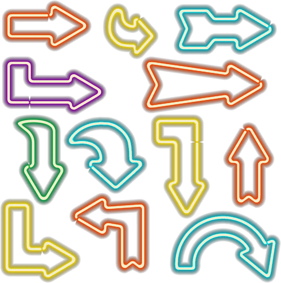 Neon Backgroundless Arrows and Arrows in Different Colors
