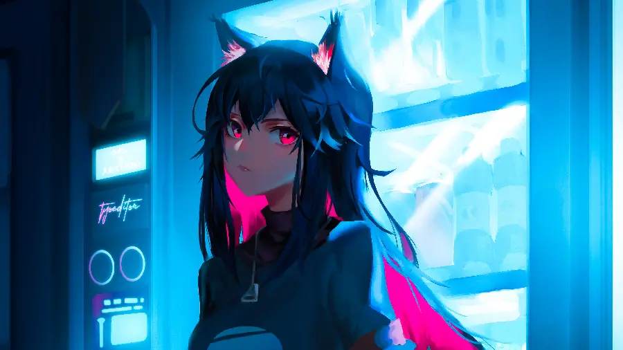Attractive profile picture of a red-eyed anime girl with wolf eyes for Instagram