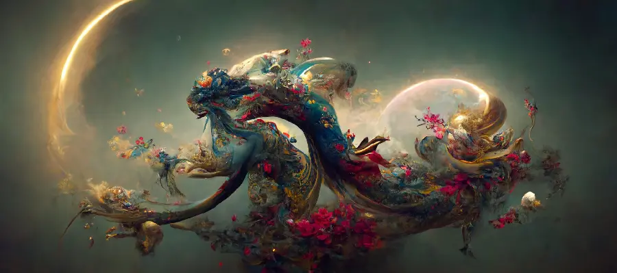 Combination of Traditional Flower Decoration and Giant Dragon from the Eyes of Artificial Intelligence