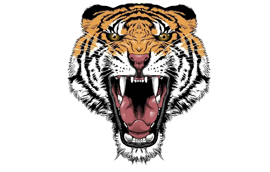 Popular Digital Painting of a Strong Tiger Roaring for Profile