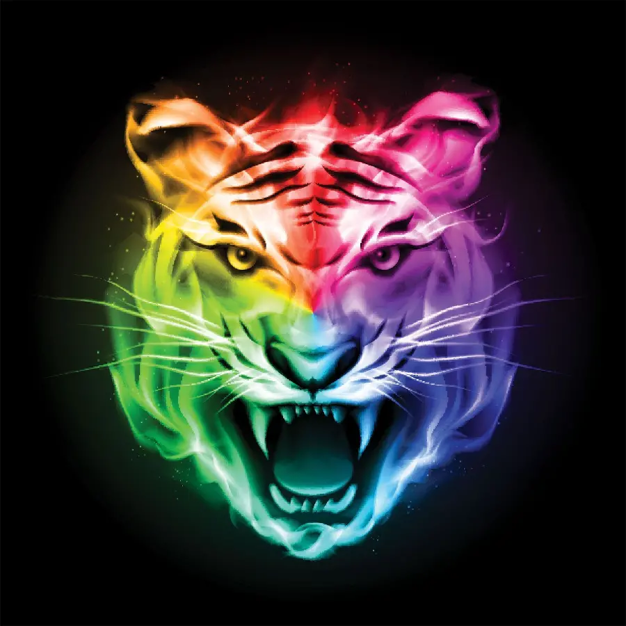 Luxury photo of a colorful tiger with a black background suitable for a 2023 profile
