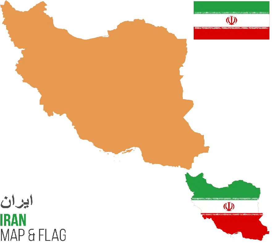 Map and flag of Iran side by side with blank background for Photoshop