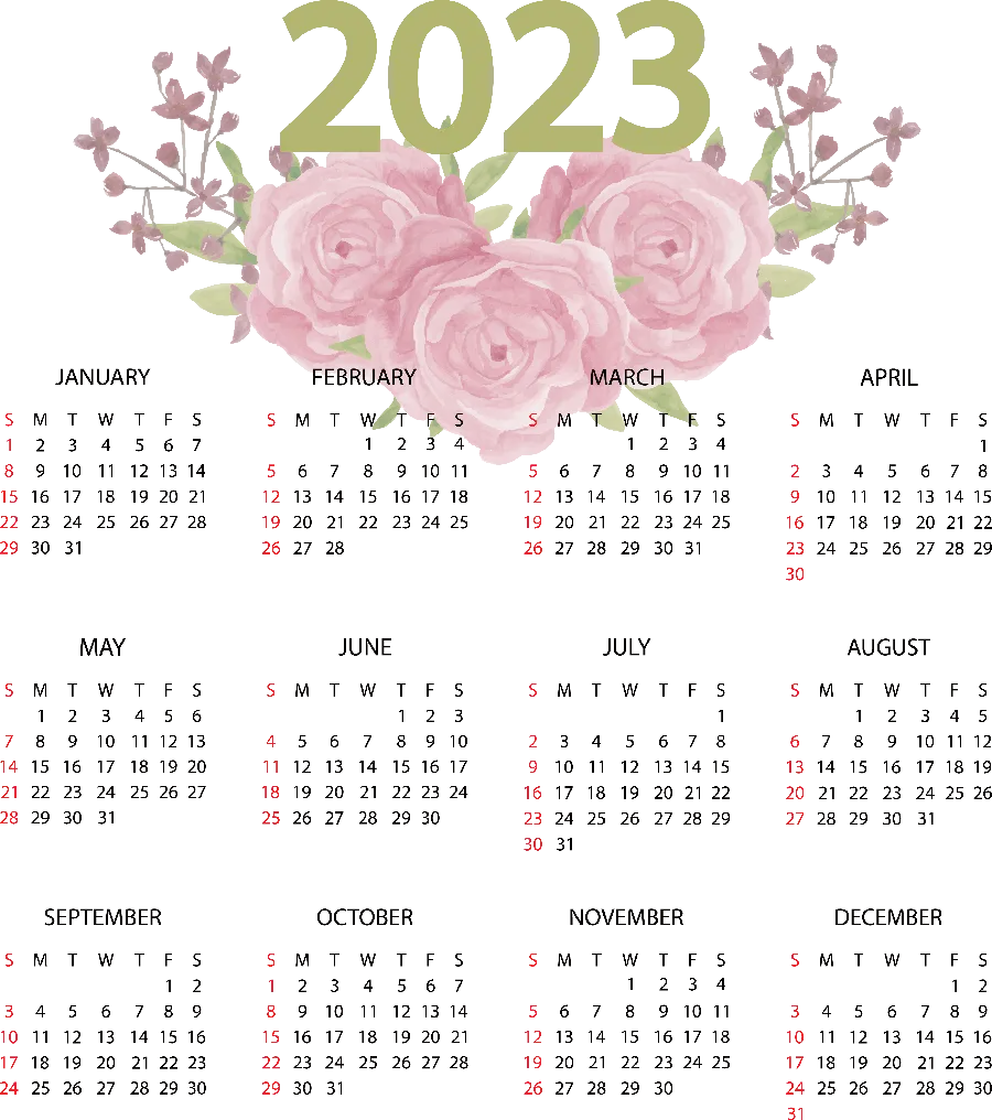 A simple image of the 2023 calendar without a background