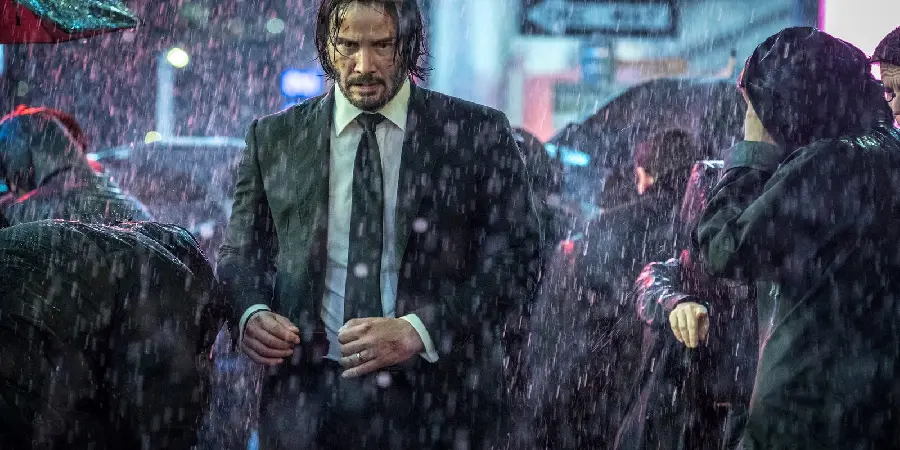 John Wick sequence image in spectacular quality under the rain