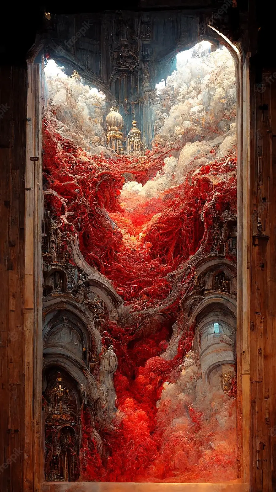 Background of a phone made of artificial intelligence with a stunning supernatural design in interesting white and red