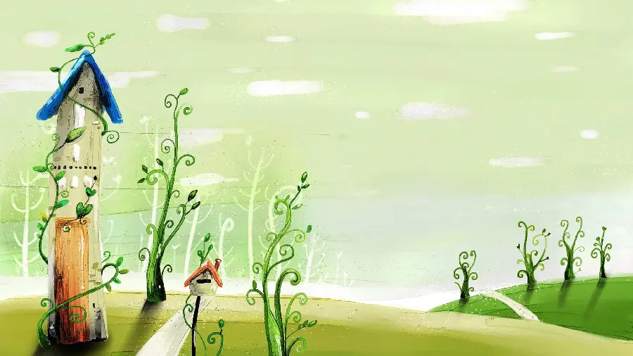 Beautiful green spring nature digital painting in jpg format