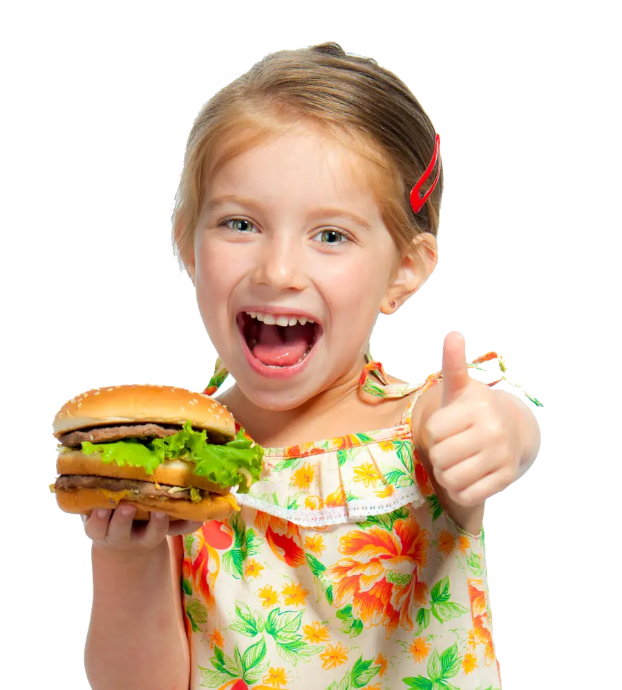 Best fast food advertising photo with a little girl