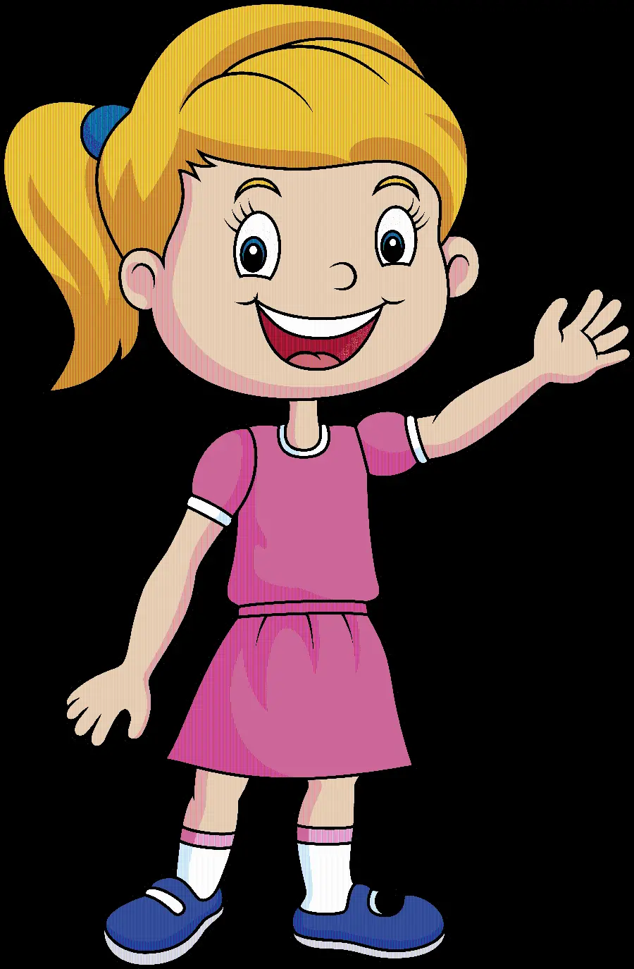 Photo of a happy girl standing and waving her hand in a telephoto format Free