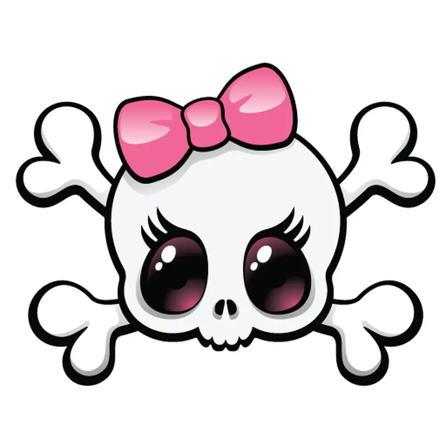 Girly Fantasy Drawing of Skull with Cute Pink Bow Tie