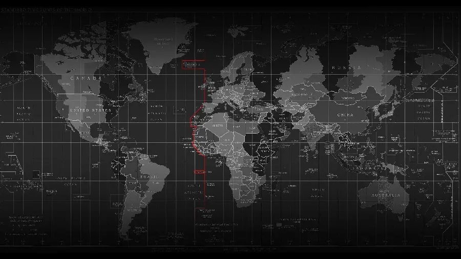 Map of continents with black and white design