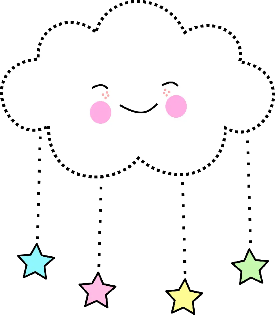 Happy Cloud Drawing with Hanging Stars PNG