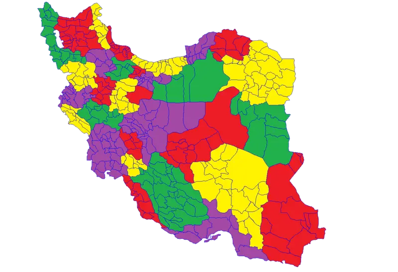 Free download color map of Iran with separation of province and city