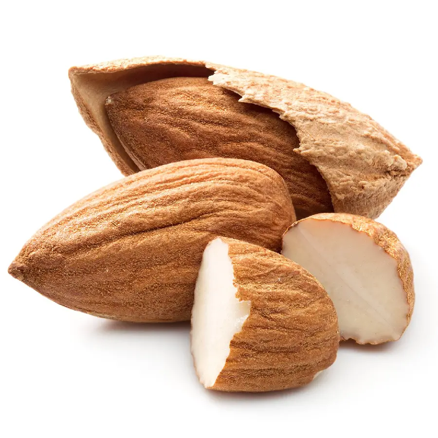 Delicious paper-skinned almonds close-up