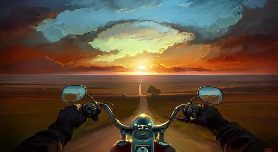 Road and motorcycle painting