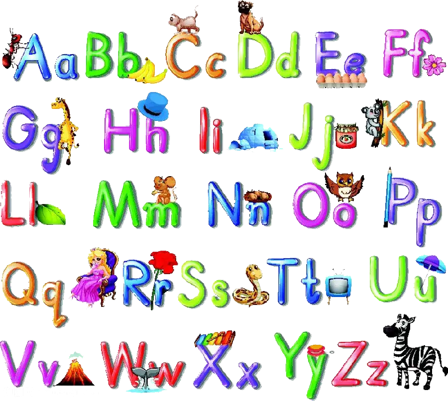 Picture of English letters for children with fantasy animals