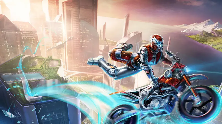 Profile photo 8k boy with a fantasy design of a man riding a motorcycle in the sky