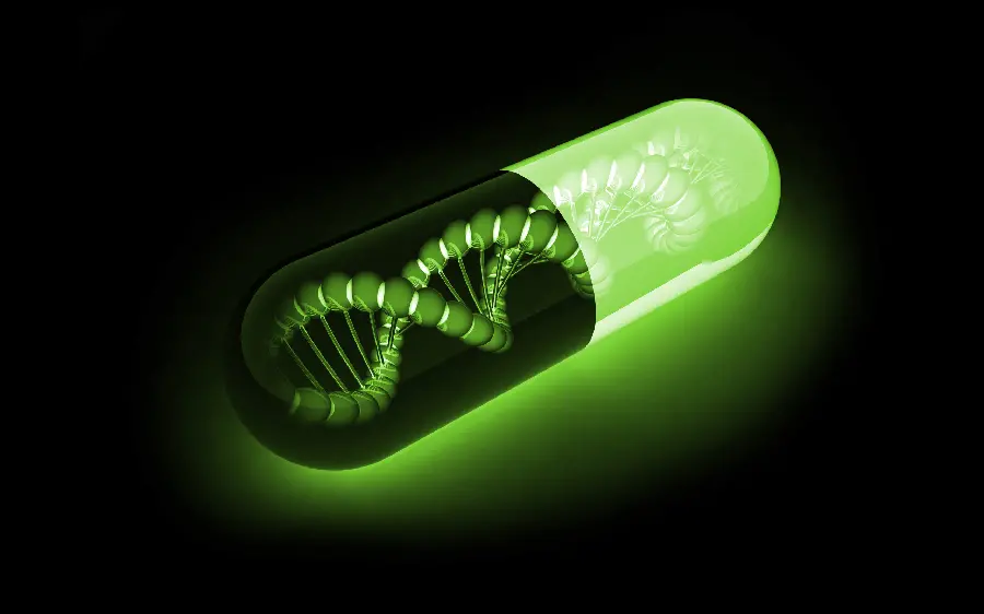Green and black DNA capsule masterpiece background for loveMendan Zist