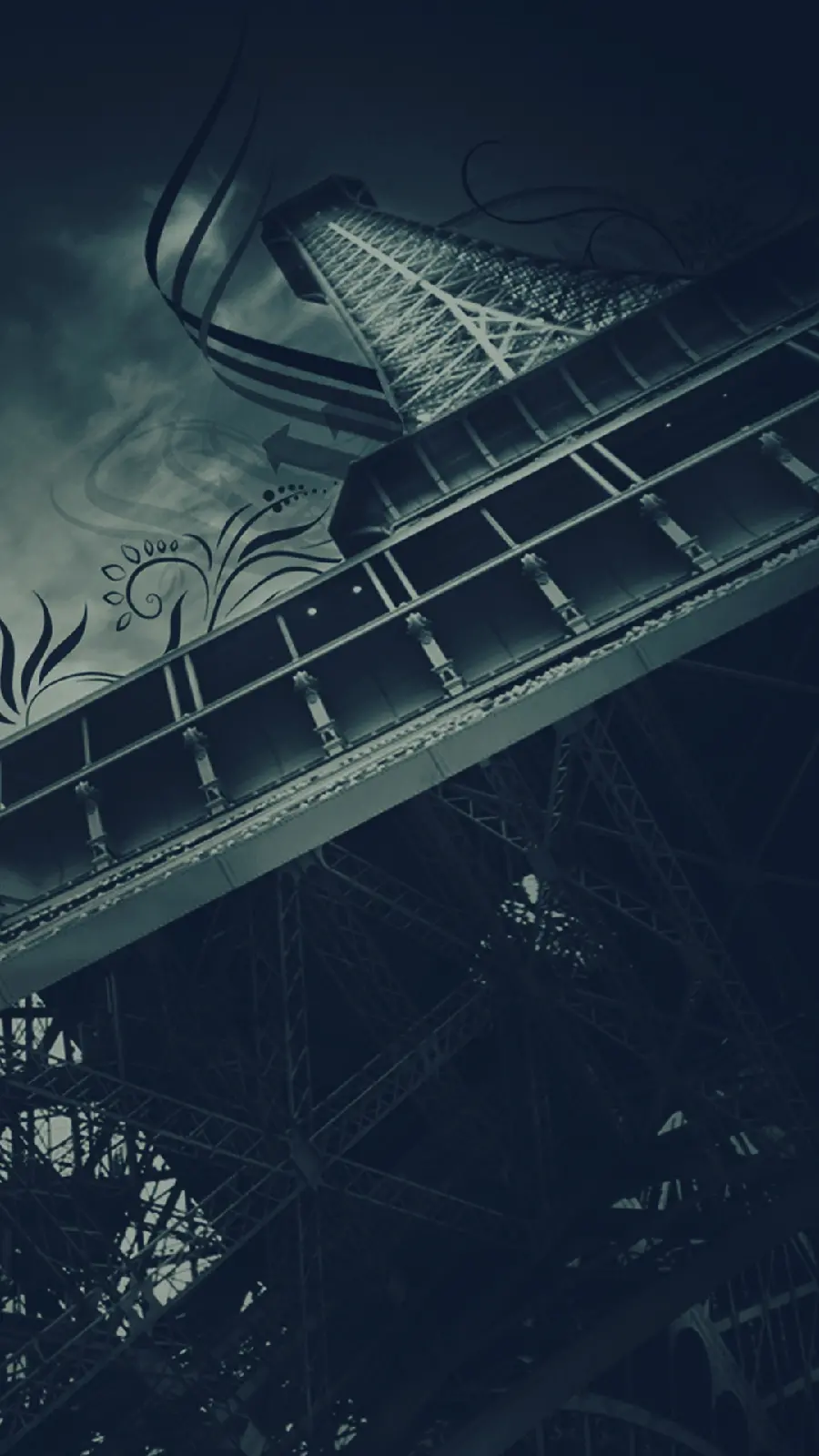 Dark Eiffel Tower image from below as iPhone background