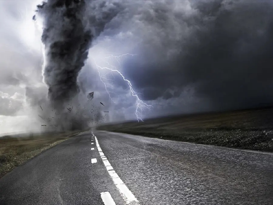 Devastating Tornado Scenery in the Middle of the Road in HD Quality