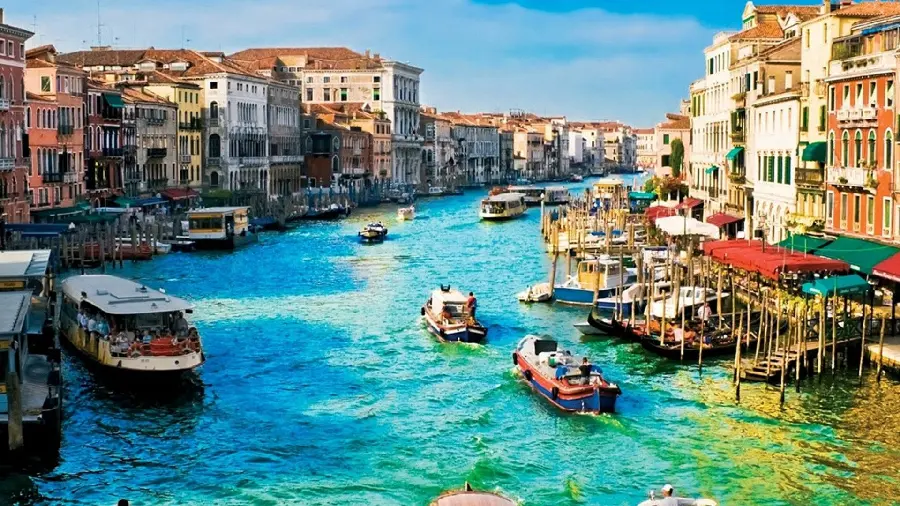 A photo of taxi boats in Venice, Italy