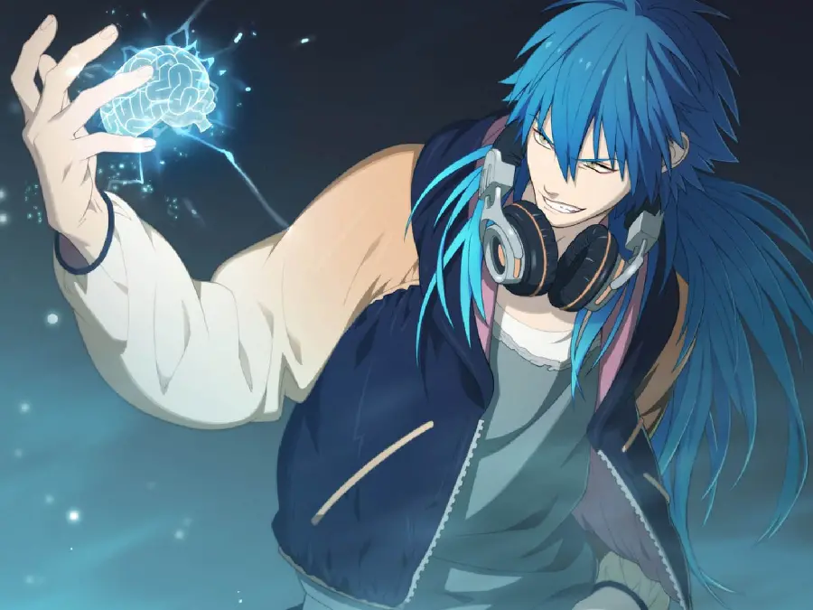 Evil anime boy background with human brain control