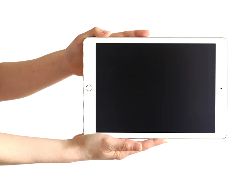 Photo of a tablet between two hands to insert a photo in Inshot
