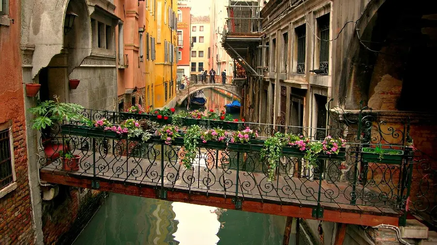 A photo of a pedestrian bridge over the canals of Venice
