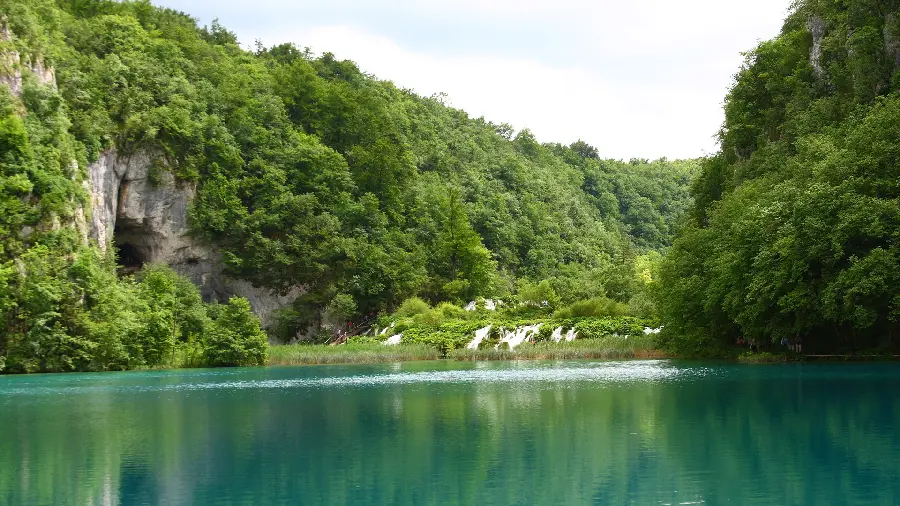 Amazing background of beautiful green nature with a beautiful blue river 