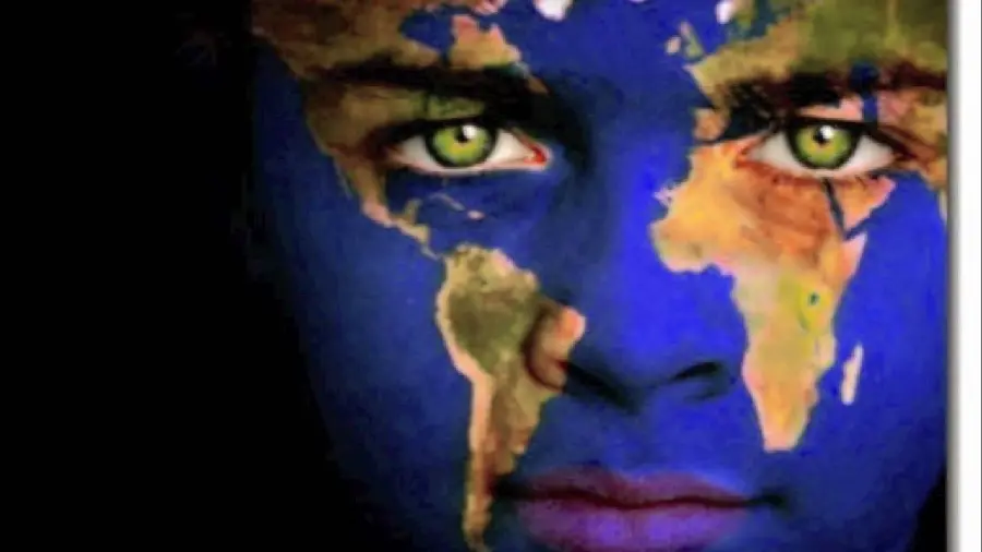 Human profile photo with face and face of the planet as a symbol of human rights