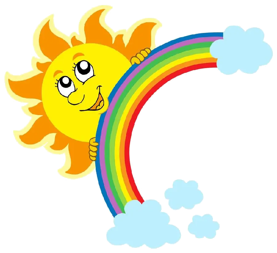 Simple and Children's Rainbow Drawing with Clouds and Sun