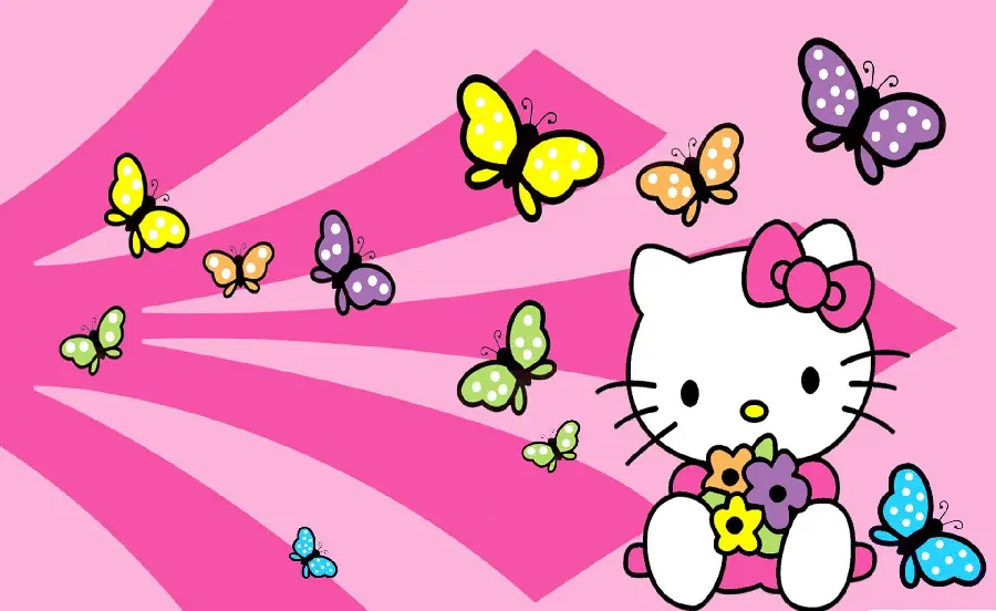 Beautiful Pink Hello Kitty Photo with Butterfly Background