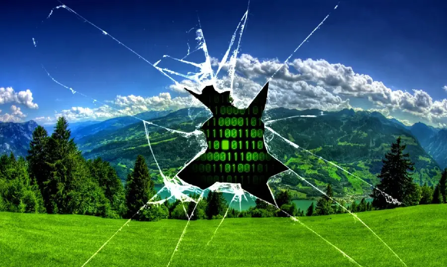 Download Glass Wallpaper Broken in nature with a magical background of 0 and 1