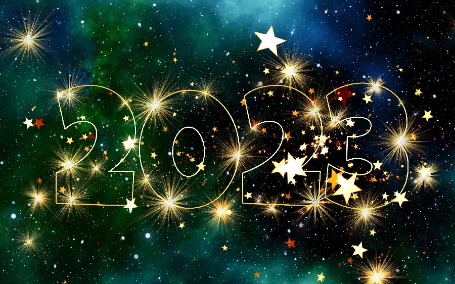 Happy New Year 2023 with a photo of bright stars