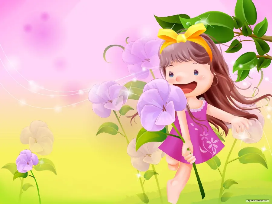 Drawing of a cute little girl in spring nature for children jpg